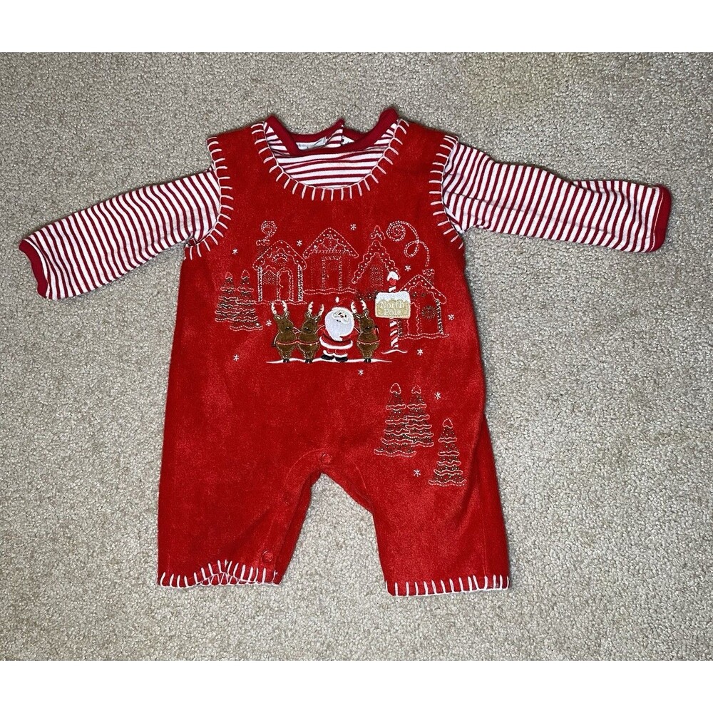 First Impressions Christmas Santa North Pole Red Romper Size 6-9 Months